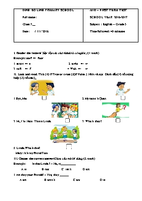 Đề kiểm tra giữa học kì I Tiếng anh lớp 3 - Năm học 2016-2017